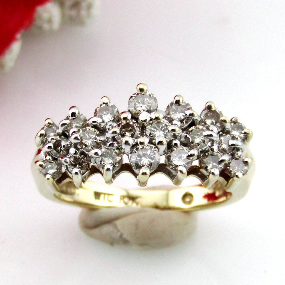 Natural Diamond Pyramid Style Anniversary Ring 10k Yellow Gold Sz 7 Genuine Real